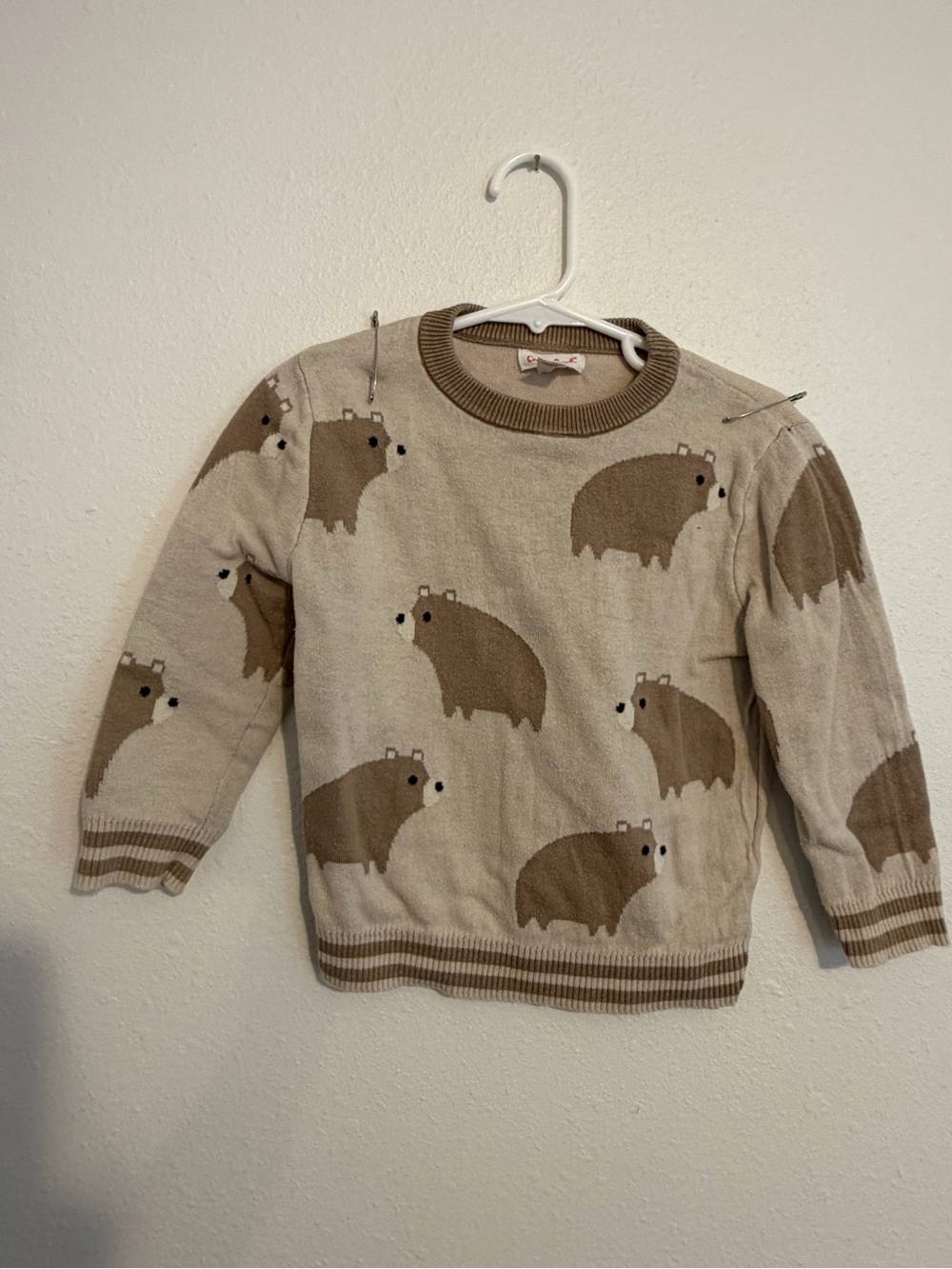 Cat & Jack Beige and Brown Bear Knit Sweater